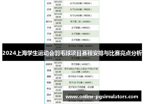 2024上海学生运动会羽毛球项目赛程安排与比赛亮点分析